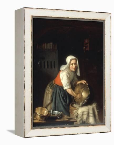 An Interior with a Maid Cleaning Pots-Gabriel Metsu-Framed Premier Image Canvas