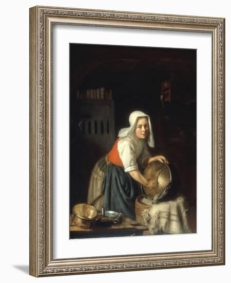 An Interior with a Maid Cleaning Pots-Gabriel Metsu-Framed Giclee Print