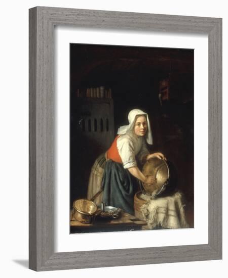 An Interior with a Maid Cleaning Pots-Gabriel Metsu-Framed Giclee Print