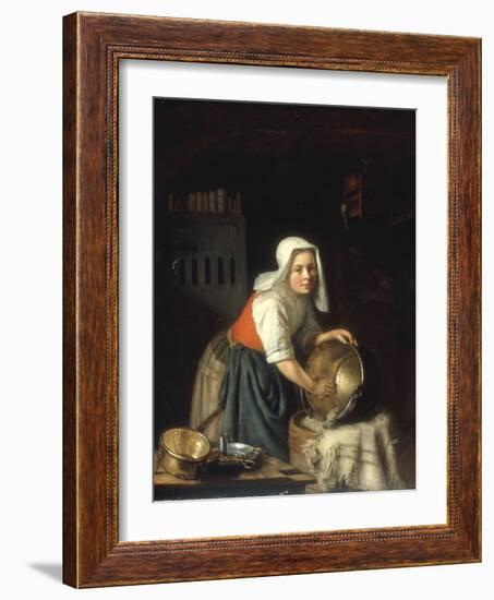 An Interior with a Maid Cleaning Pots-Gabriel Metsu-Framed Giclee Print