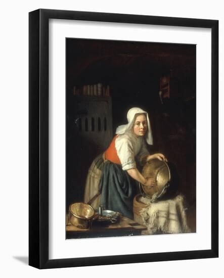 An Interior with a Maid Cleaning Pots-Gabriel Metsu-Framed Giclee Print