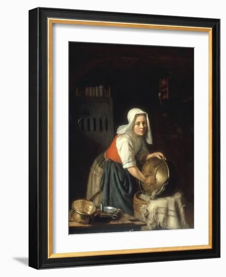 An Interior with a Maid Cleaning Pots-Gabriel Metsu-Framed Giclee Print