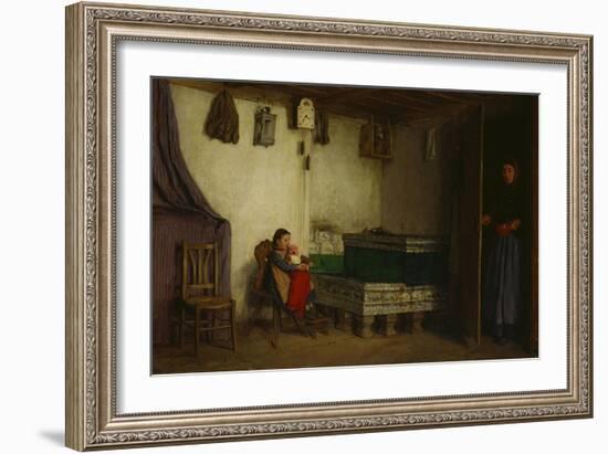 An Interior with a Mother and Children-Albert Anker-Framed Giclee Print