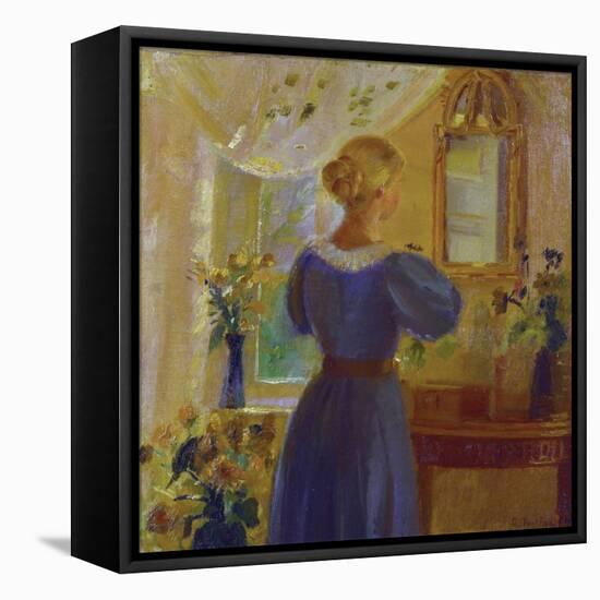 An Interior with a Woman Looking in a Mirror, 1900-Michael Peter Ancher-Framed Premier Image Canvas