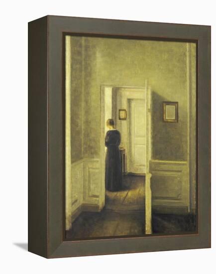 An Interior with a Woman, Painted in 1913-Vilhelm Hammershoi-Framed Premier Image Canvas