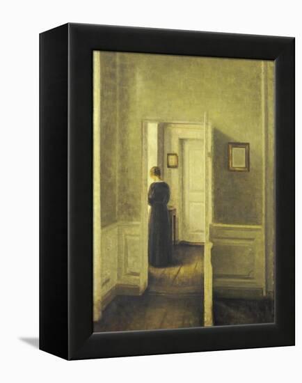 An Interior with a Woman, Painted in 1913-Vilhelm Hammershoi-Framed Premier Image Canvas