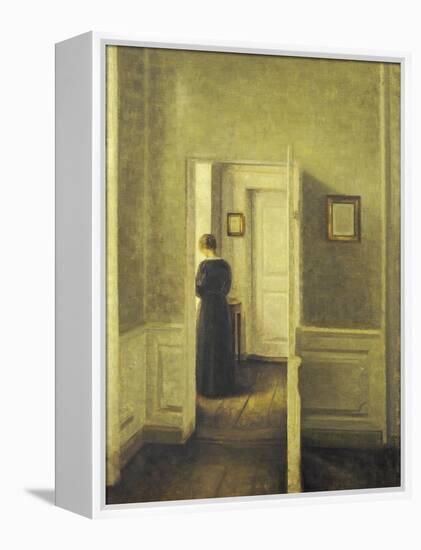 An Interior with a Woman, Painted in 1913-Vilhelm Hammershoi-Framed Premier Image Canvas