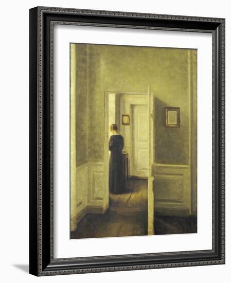 An Interior with a Woman, Painted in 1913-Vilhelm Hammershoi-Framed Giclee Print