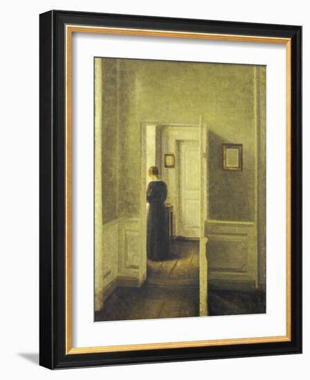 An Interior with a Woman, Painted in 1913-Vilhelm Hammershoi-Framed Giclee Print