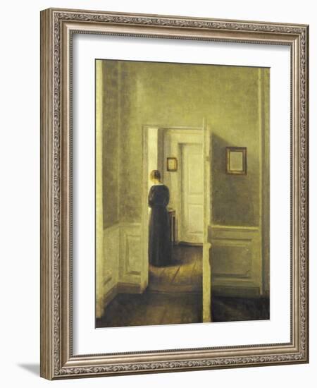 An Interior with a Woman, Painted in 1913-Vilhelm Hammershoi-Framed Giclee Print