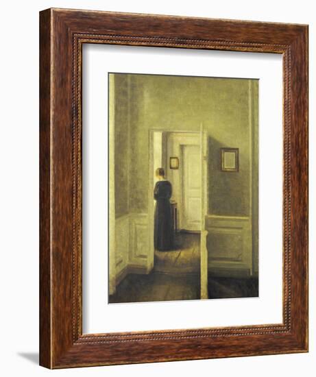 An Interior with a Woman, Painted in 1913-Vilhelm Hammershoi-Framed Giclee Print