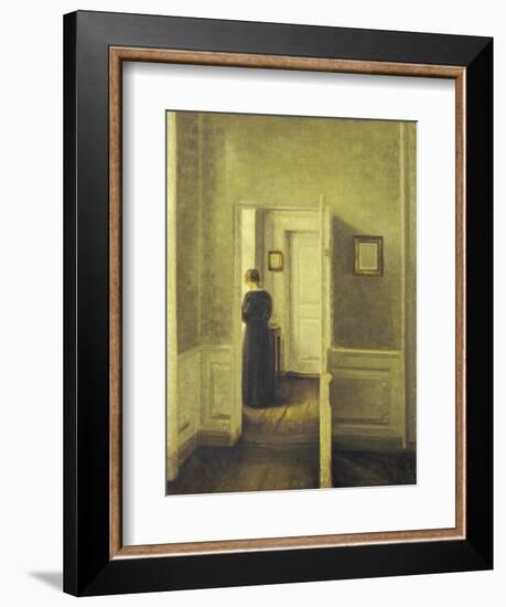 An Interior with a Woman, Painted in 1913-Vilhelm Hammershoi-Framed Giclee Print