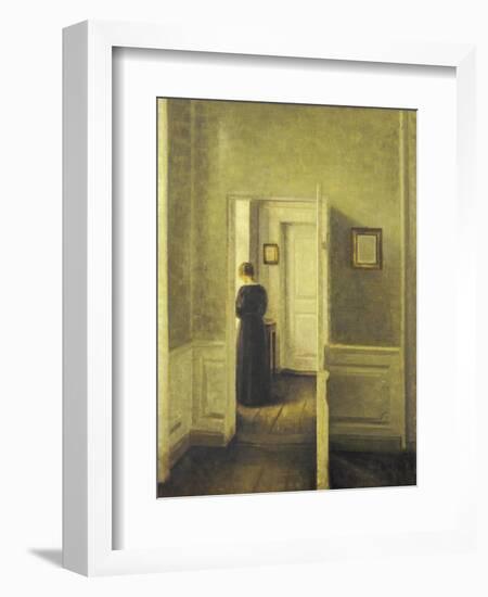 An Interior with a Woman, Painted in 1913-Vilhelm Hammershoi-Framed Giclee Print