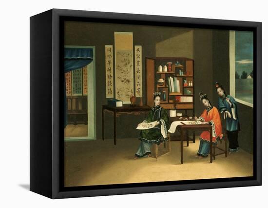 An Interior with a Woman Painting Flowers-null-Framed Premier Image Canvas