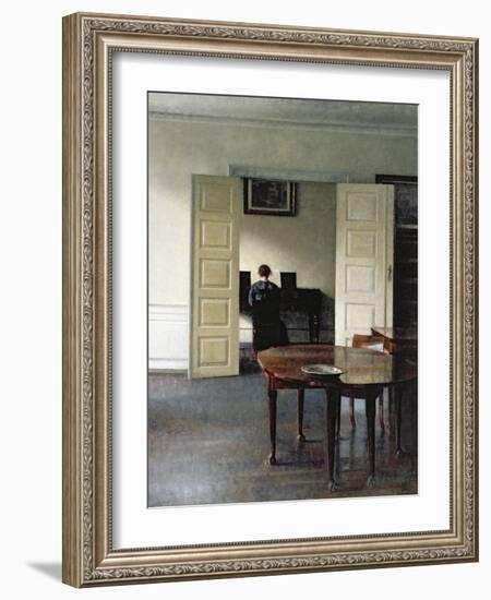 An Interior with a Woman Playing Piano, 1910-Vilhelm Hammershoi-Framed Giclee Print