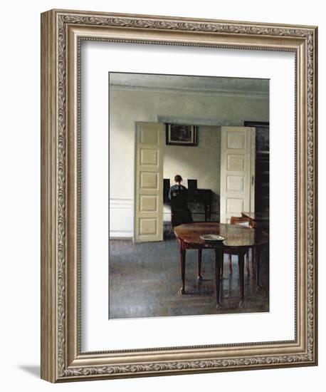 An Interior with a Woman Playing Piano, 1910-Vilhelm Hammershoi-Framed Giclee Print