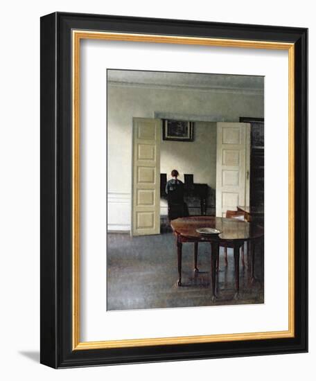 An Interior with a Woman Playing Piano, 1910-Vilhelm Hammershoi-Framed Giclee Print