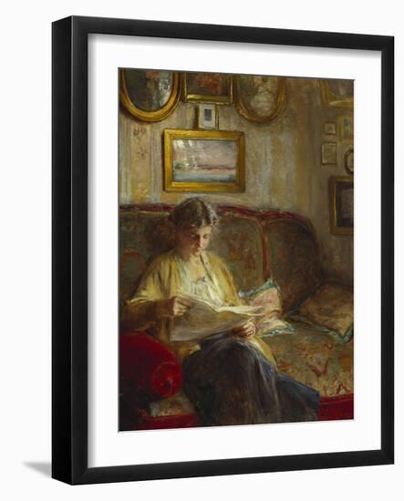 An Interior with a Woman Reading on a Sofa-Bertha Wegmann-Framed Giclee Print