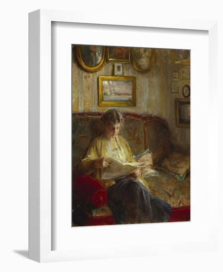 An Interior with a Woman Reading on a Sofa-Bertha Wegmann-Framed Giclee Print