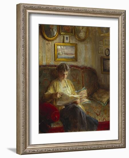 An Interior with a Woman Reading on a Sofa-Bertha Wegmann-Framed Giclee Print