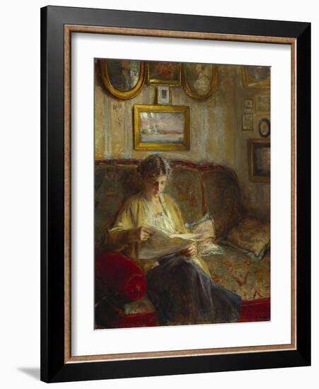 An Interior with a Woman Reading on a Sofa-Bertha Wegmann-Framed Giclee Print