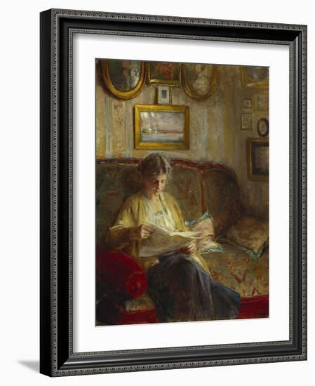 An Interior with a Woman Reading on a Sofa-Bertha Wegmann-Framed Giclee Print