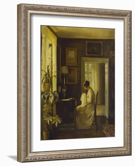 An Interior with a Woman Sewing-Carl Holsoe-Framed Giclee Print