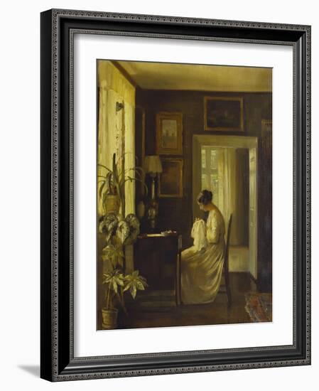 An Interior with a Woman Sewing-Carl Holsoe-Framed Giclee Print