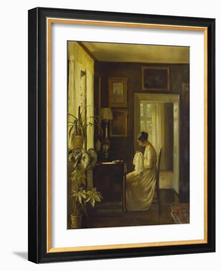 An Interior with a Woman Sewing-Carl Holsoe-Framed Giclee Print