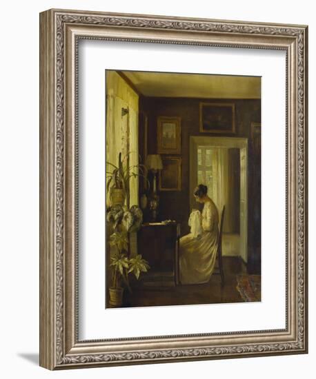 An Interior with a Woman Sewing-Carl Holsoe-Framed Giclee Print