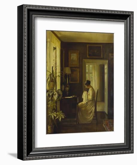 An Interior with a Woman Sewing-Carl Holsoe-Framed Giclee Print