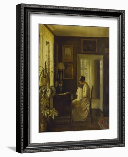 An Interior with a Woman Sewing-Carl Holsoe-Framed Giclee Print