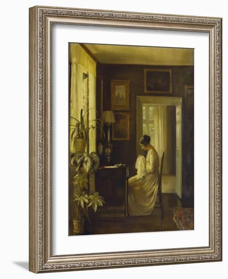 An Interior with a Woman Sewing-Carl Holsoe-Framed Giclee Print