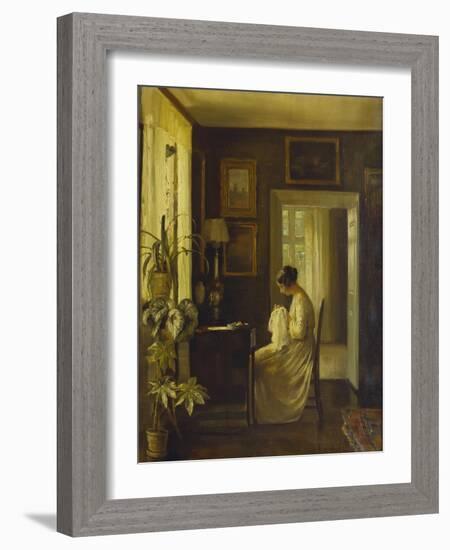 An Interior with a Woman Sewing-Carl Holsoe-Framed Giclee Print