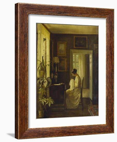 An Interior with a Woman Sewing-Carl Holsoe-Framed Giclee Print