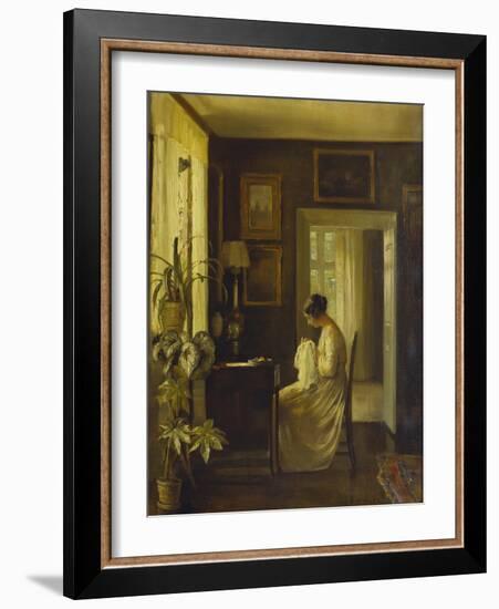 An Interior with a Woman Sewing-Carl Holsoe-Framed Giclee Print