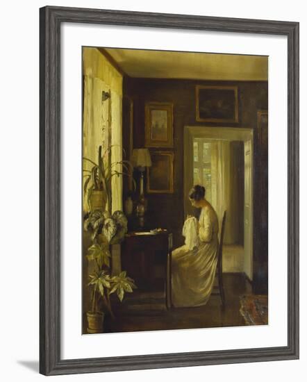 An Interior with a Woman Sewing-Carl Holsoe-Framed Giclee Print