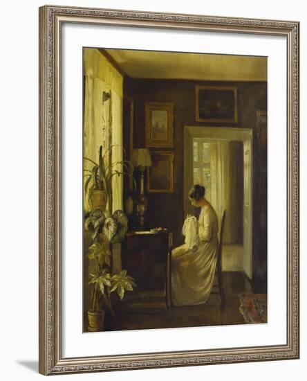 An Interior with a Woman Sewing-Carl Holsoe-Framed Giclee Print