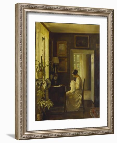 An Interior with a Woman Sewing-Carl Holsoe-Framed Giclee Print