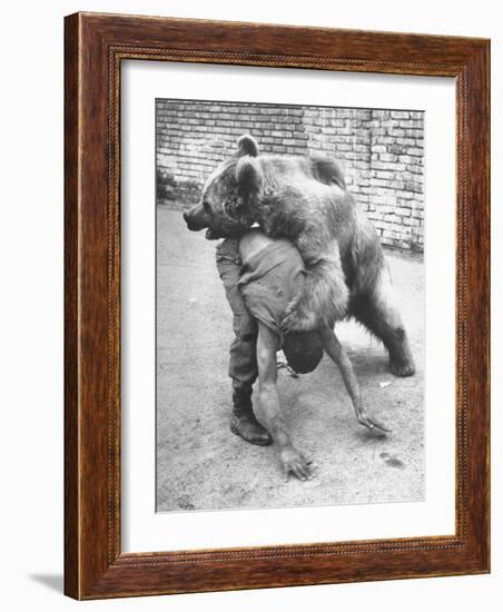 An Iranian Performace of a Man Wrestling a Bear in Public-Dmitri Kessel-Framed Photographic Print