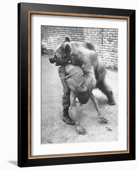 An Iranian Performace of a Man Wrestling a Bear in Public-Dmitri Kessel-Framed Photographic Print