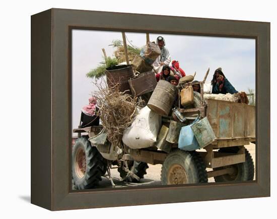 An Iraqi Family and Their Sheep Ride on Their Tractor to Fetch Water Outside the Town of Najaf-null-Framed Premier Image Canvas