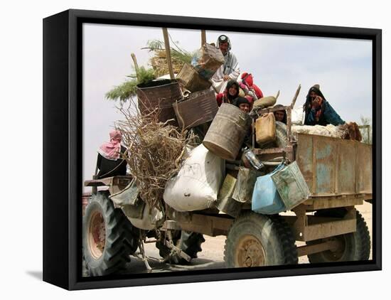 An Iraqi Family and Their Sheep Ride on Their Tractor to Fetch Water Outside the Town of Najaf-null-Framed Premier Image Canvas