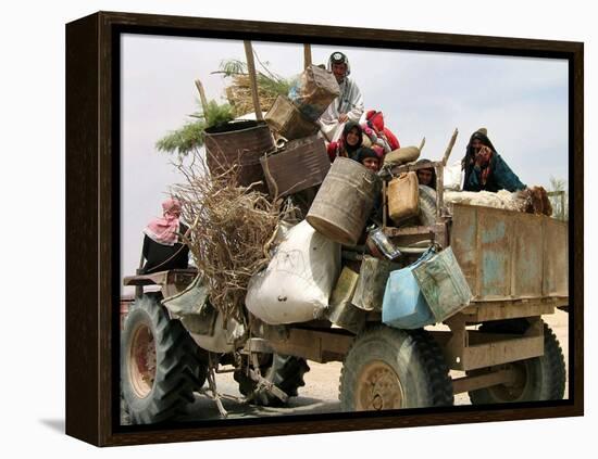 An Iraqi Family and Their Sheep Ride on Their Tractor to Fetch Water Outside the Town of Najaf-null-Framed Premier Image Canvas
