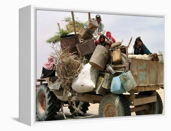 An Iraqi Family and Their Sheep Ride on Their Tractor to Fetch Water Outside the Town of Najaf-null-Framed Premier Image Canvas