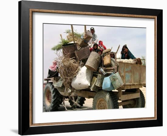 An Iraqi Family and Their Sheep Ride on Their Tractor to Fetch Water Outside the Town of Najaf-null-Framed Photographic Print