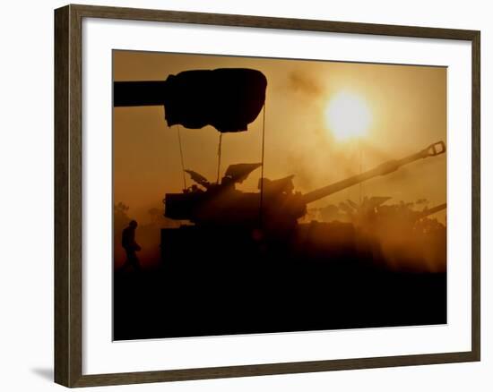 An Israeli Soldier Runs to Reload an Israeli Mobile Artillery Piece-null-Framed Photographic Print