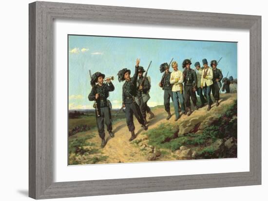 An Italian Rifle Regiment Returning from a Reconnaissance Patrol, 1861-Silvestro Lega-Framed Giclee Print