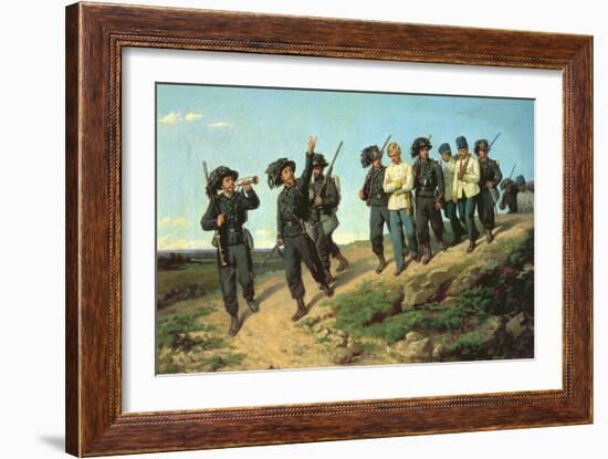 An Italian Rifle Regiment Returning from a Reconnaissance Patrol, 1861-Silvestro Lega-Framed Giclee Print