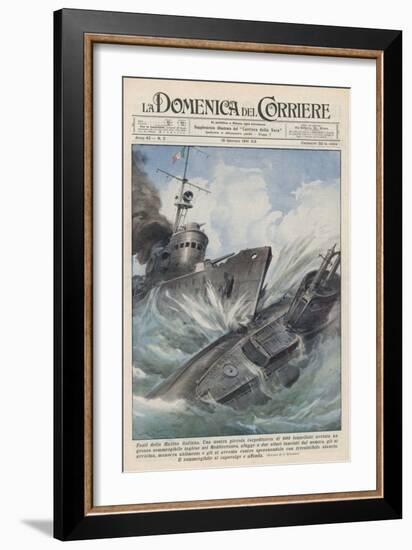 An Italian Torpedo Boat Heroically Rams and Sinks a British Submarine-Achille Beltrame-Framed Art Print